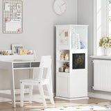 UTEX Kids Rotating Bookshelf Tower, 360 Display Revolving Bookcase with Blackboards and Hooks, 5 Tier Small Spinning Bookshelf for Kids Room, Nursery, Bedroom, Living Room, White UTEX