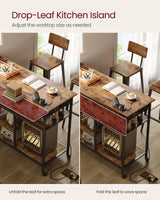 VASAGLE Kitchen Island with Drop Leaf, 47.2" Width Rolling Kitchen Cart with Power Strip, Extendable Worktop, Workbench,Pegboard, Adjustable Shelf, Rustic Brown and Ink Black UKKI013K01 VASAGLE