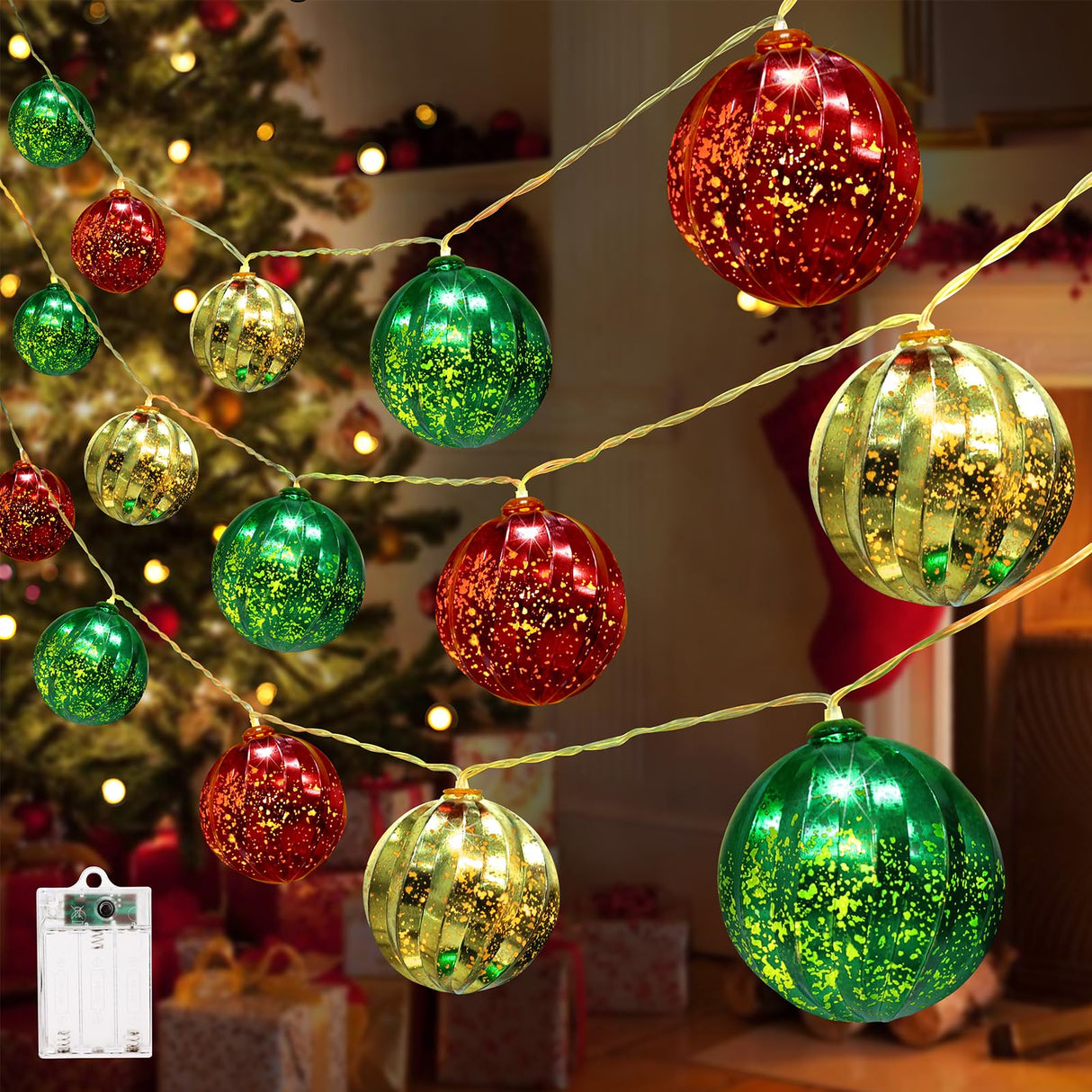 iShabao Christmas Decorations Lights, 13.5ft 20 Led Battery Christmas Lights with Timer & 8 Modes, Christmas Ball Ornaments Lights for Xmas Tree Wreath Window Wall Home Garden Outdoor Indoor Decor iShabao