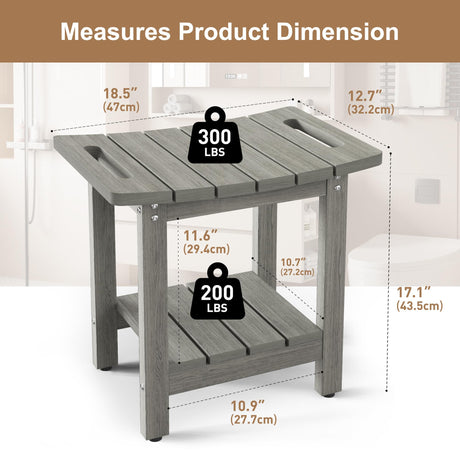 oridom HIPS Shower Benches for Inside Shower, Shower Stool with Space-Efficient Storage Shelf, Waterproof Shower Chair Seat for Spa Bathroom(Light Gray) oridom