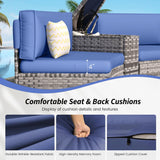 VONZOY Patio Sectional Furniture Outdoor 11-Piece Grey Rattan Curved Sofa Set with Storage Table, Pillows, Fit for Pool Backyard Balcony Porch Lawn (Navy) VONZOY