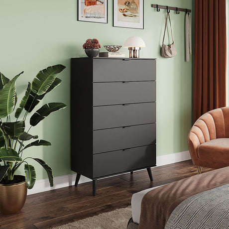 WLIVE 5 Drawer Dresser for Bedroom, Tall Wooden Dresser, Black Dressers Storage Organizer with Sturdy Metal Handle, Chest of Drawers for Living Room, Hallway, Closet WLIVE