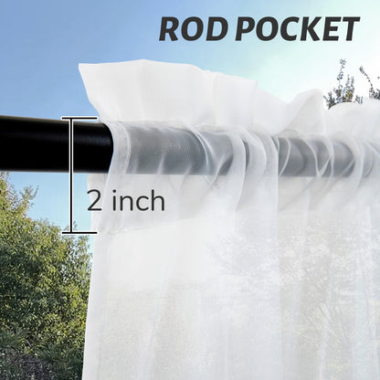 Awnmeow Outdoor Sheer Curtains for Patio Waterproof, 2 Panels Rod Pocket Indoor/Outdoor Voile White Sheer Curtain for Pergola, Porch, Cabana and Gazebo，52 x 84 Inch - WoodArtSupply