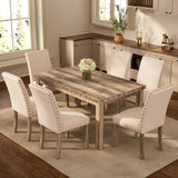 Morden Fort Rustic Dining Table Set for 6, Farmhouse Kitchen Dining Chairs for 6, Charming 60" Rectangular Wooden Table&6 Upholstered Chair with Nailhead Accents for Dining Hub,Breakfast Nook Morden Fort