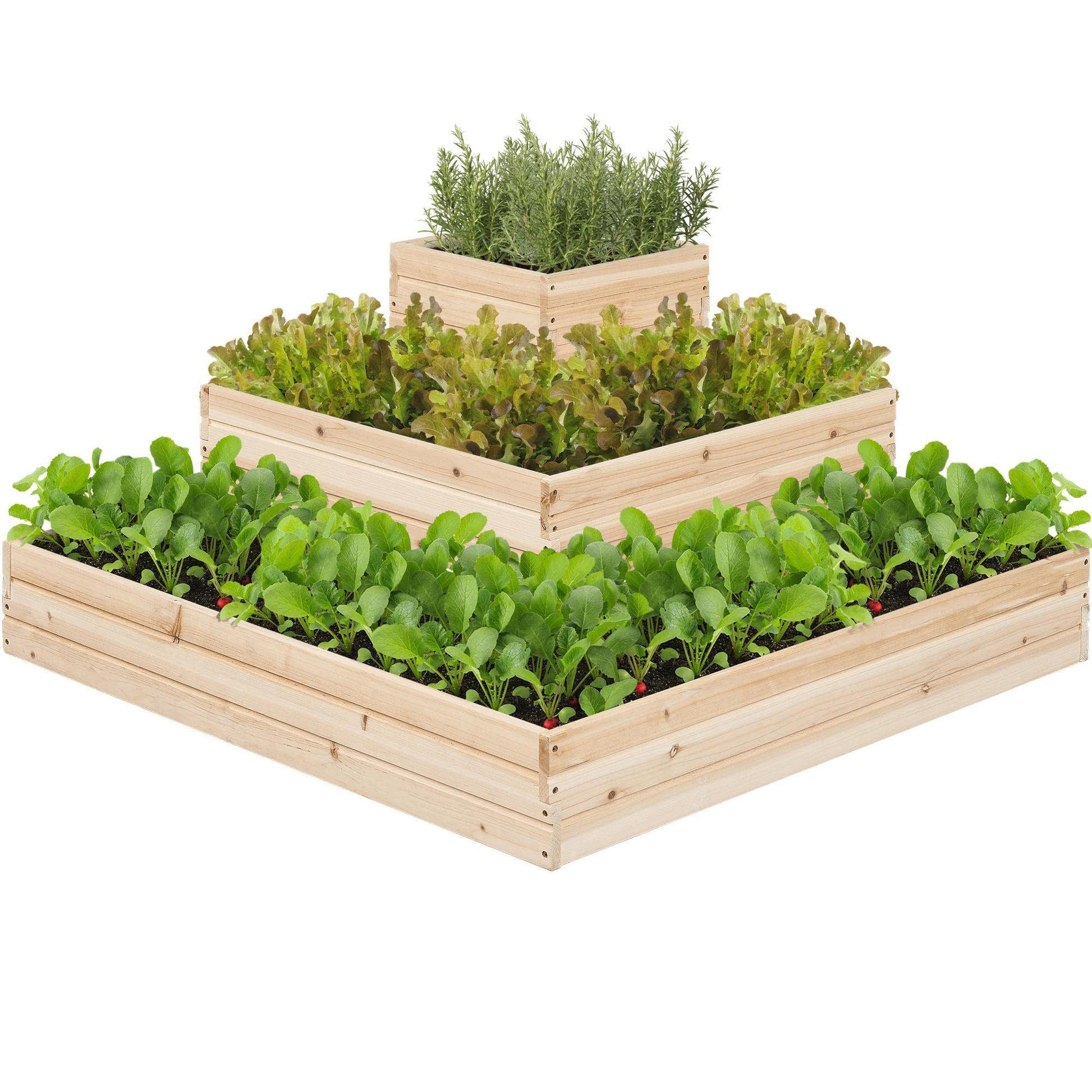 Yaheetech 3 Tier Wooden Raised Garden Bed 44.5'' L×44.5″ W×20.5″ H, 2 PCS Horticulture Open-Bottom Planter Raised Garden Bed for Flowers/Herbs/Vegetables Planter Flower Box - WoodArtSupply