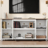 IDEALHOUSE 70 Inch TV Stand, Rustic Entertainment Center with Corrugated Glass Cabinet Doors, Media Console with Open Shelves, TV Stands for Living Room - White & Dark Brown IDEALHOUSE