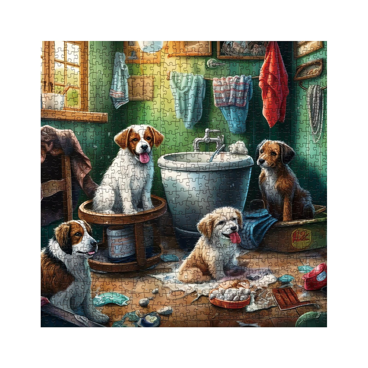 Puppy Puzzles for Adults 1000 Piece, Funny Dog Jigsaw Puzzle, Bath Party Dog Puzzle 23.9 * 23.9 inches IdeaBazar