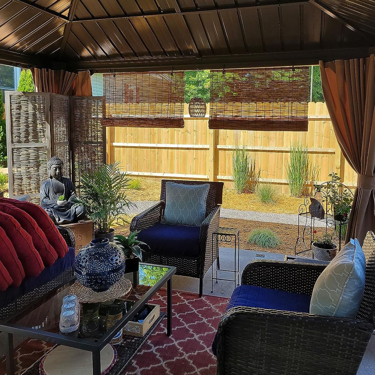 VELLOW Patio Shades Roll Up Outdoor, Bamboo Blinds for Window, Reed Roller Blinds, Cordless Blackout Bamboo Shade, Privacy Curtain, 24″ 30″ 34″ 36″ 39″ 43″ 48″ 55″ 70″ Width, UV Resistant/Waterproof VELLOW