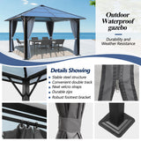 GARTOO 10'x10' Hardtop Gazebo, Outdoor Gazebo with Translucent Roof, Polycarbonate Top Metal Frame Garden Tent with Breathable Mesh and Privacy Curtains for Patio Lawn Garden Backyard, Gray GARTOO