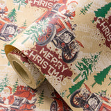 LeZakaa Kraft Christmas Wrapping Paper Roll, Santa Driving Vintage Red Car with Christmas Trees, Rustic Holiday Gift Wrap for Men Adults Kids, Xmas Winter Wonderland, Mini Roll 17 in x 16.4 Ft LeZakaa