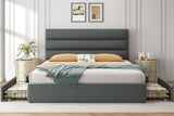 Lifezone Queen Bed Frame with Storage Drawers, Queen Size Platform Bed Frame with Velvet Upholstered Headboard, Metal Support, No Box Spring Needed, Noise-Free, Easy Assembly, Bedroom Furniture, Grey Lifezone