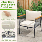 Tangkula 4 Piece Patio Furniture Set, Patiojoy Rattan Chair Set w/ 2-Tier Coffee Table, Acacia Wood Armrests & Tabletop, Soft Seat & Back Cushions, Outdoor Wicker Conversation Set Tangkula