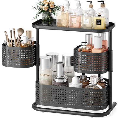 KINGRACK Bathroom Counter Organizer, 3 Tier Rotating Vanity Bedroom Storage cabinet, Cosmetic Holder Standing Shelf, Bathroom Tray for Countertop Storage, Kitchen Spice Rack, Black