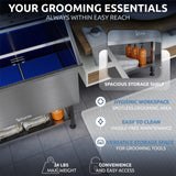 KANIS Professional Dog Washing Station - 304 Stainless Steel Pet Wash Sink & Grooming Bathtub w/Shower, Floor Grates and Storage for Large, Medium & Small Pets (50", Shelf - Left Ramp) KANIS