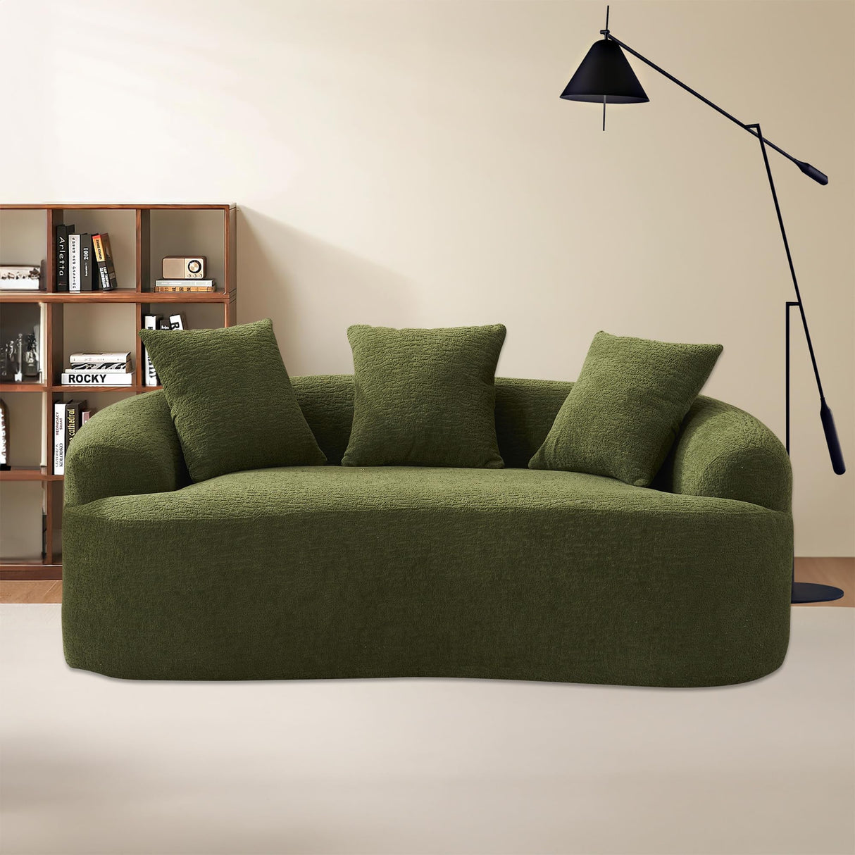 65'' Modern Curved Cloud Loveseat Sectional Sofa for Small Spaces, Luxury Plush Chenille Deep Seat Couch with 3 Pillows, No Assembly Needed Apartment Living Room Furniture, Green TTK