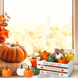 WATINC Fall Thanksgiving Maple Leaves Pumpkin Wooden Mini Crate Table Centerpiece, Farm Fresh Pumpkins Sign Crate Tiered Tray Decor Kit, Thankful Ornaments for Farmhouse Table Home Decor (62Pcs) WATINC