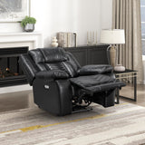 Lexicon Power Recliner Chair, Faux Leather Upholstered Home Theater Seating with LED Lighting, USB Charging Ports, Single Wall Hugger Reclining Chair for Living Room/Bedroom Easy Assembly, Black Lexicon