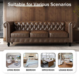 LaiBiKe Leather Brown Sofa for Living Room Chesterfield 3 Seater Couch Sofa Comfortable Soft Sturdy Durable Furniture for Office Bedroom Apartment Hotel Place (03-Brown-80) LaiBiKe