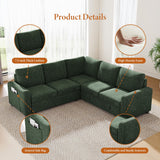 Vesgantti 88.4" Sectional Sleeper Sofa with Pull Out Bed, 5 Seater L Shaped Modular Sectional Couch with Storage, Comfy Chenille Modular Couch for Living Room, Bedroom, Apartment, Green Vesgantti