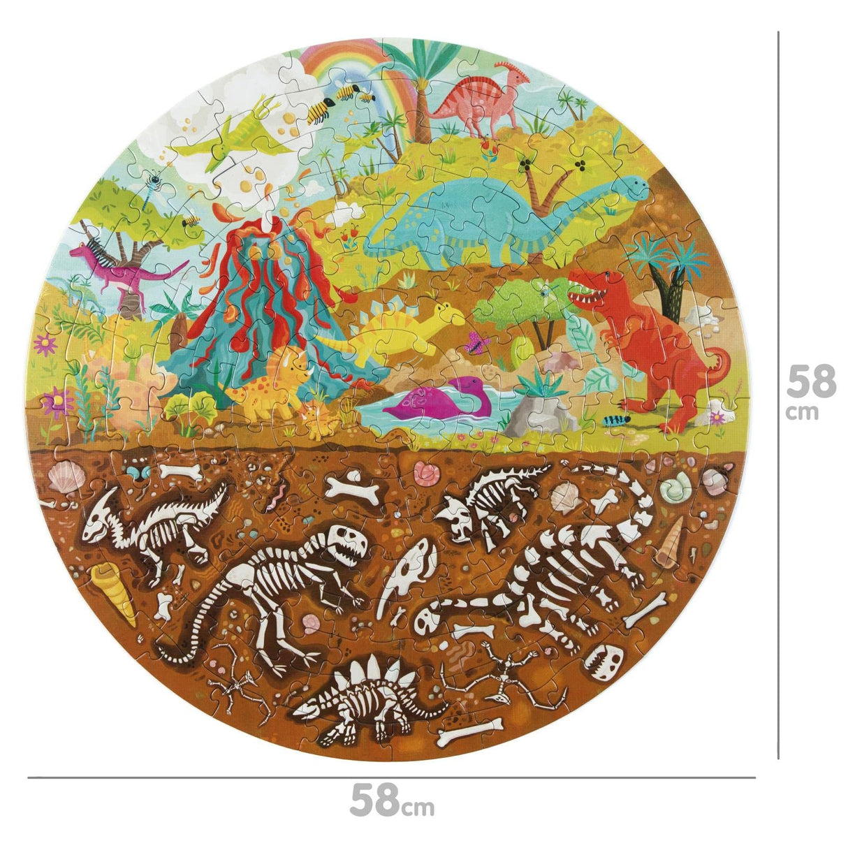 boppi Dinosaurs Round Jigsaw Puzzle with 100% Recycled Card T-rex Stegosaurus and Triceratops Fossils 150 Pieces for Children 5 6 7 8 Years 58cm Diameter boppi