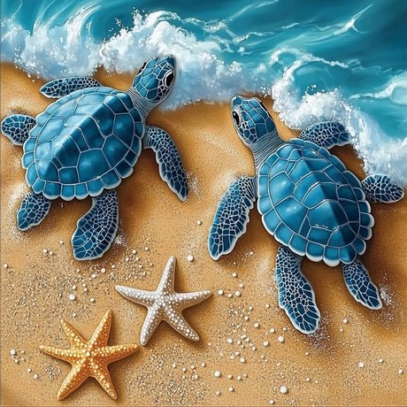NEWENMO Turtles Diamonds Painting Kits for Adults Beginner, DIY 5D Starfish Diamond Art Paint with Round Diamonds, Full Drill Gem Art Beach Diamonds Art Painting for Home Wall Decor 12x12 Inch NEWENMO