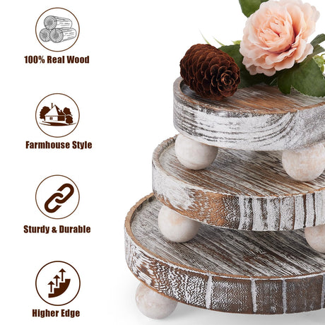 VIVIRBIEN 3PCS Wood Risers for Decor Mini Wooden Stool Display Stand with Removable Feet Farmhouse Rustic Decor Risers for Display Decorative Wood Pedestal Stand for Candles, Plants, Cups VIVIRBIEN
