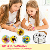 Paint Your Own Sunflower Coaster with Markers,Teens Arts and Crafts Kit,6 Absorbent Ceramic Tiles with Cork Base,DIY Painting Kit Sunflower Gifts for Women,Craft Enthusiasts All Ages,Seniors,Adults DoYoMo