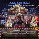 Hezbjiti 1000 LED 403 FT Christmas String Lights Outdoor, 8 Lighting Modes IP44 Waterproof Fairy Lights with Timer and Dimmable Function for Home Party Tree Decorations (Cold White, Clear Wire) Hezbjiti