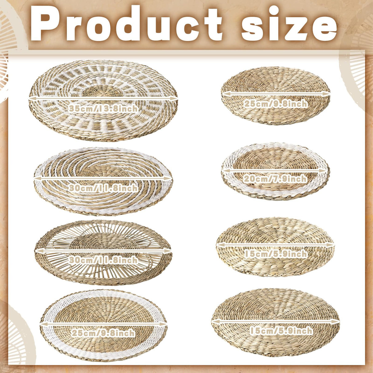 Xuhal Set of 8 Hanging Woven Wall Basket Handmade Decorative Rustic Boho Basket Decor Handcrafted Wicker Round Seagrass Wall Art for Home Kitchen Farmhouse Table Living Room Xuhal