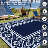 HUGEAR RV Outdoor Rug Waterproof Mat 9'x12' Camping Carpet Blue Outside Area Rugs Reversible Rugs for Deck Entryance Porch Picnic Balcony Beach HUGEAR