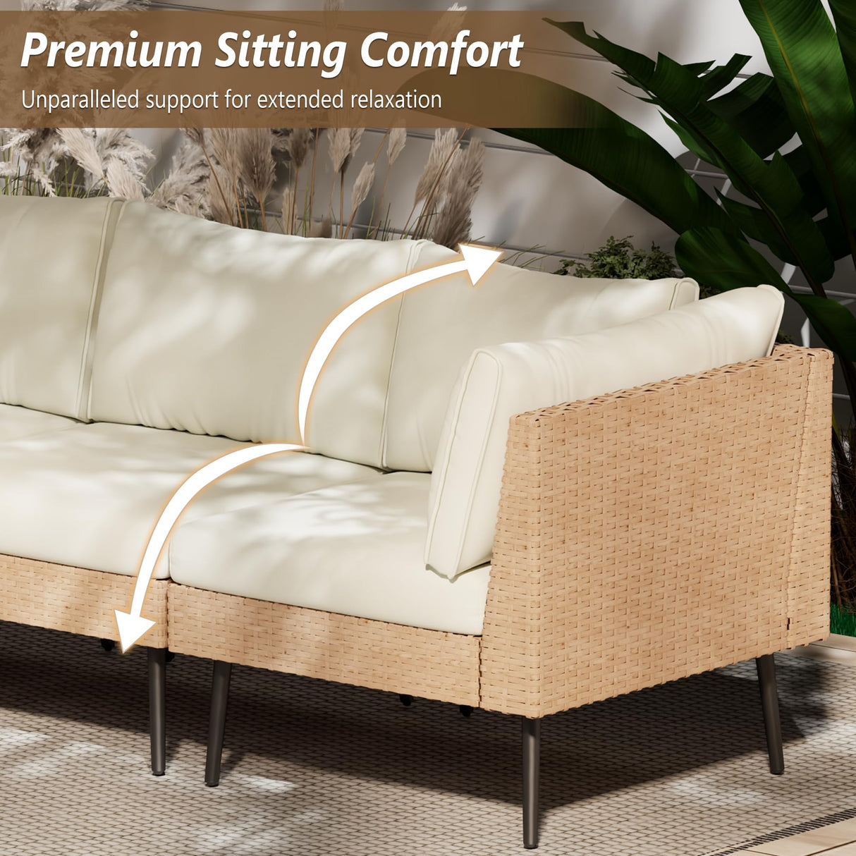 Rotihom 8-Piece Wicker Outdoor sectional Patio Furniture Set with Additional Waterproof Cover, Conversation Patio Furniture with Washable Thick Cushions for Garden, Backyard, Poolside Rotihom