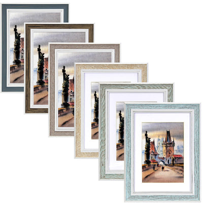 Daofary 5x7 Picture Frame Set of 6, Rustic Farmhouse Photo Frame, Display 4x6 with Mat or 5x7 Without Mat for Decorative on Wall Hanging and Tabletop Placement