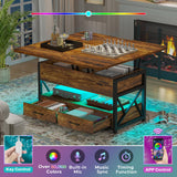 Itaar 40" Lift Top Coffee Table, 4 in 1 Coffee Tables with Storage for Living Room, Small Farmhouse Coffee Table with 2 Drawers & LED Light for Dining Reception Room, Rustic Brown Itaar