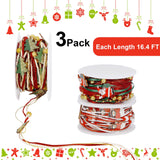 winemana 3 Pack 16.4 Ft Christmas Beads Ribbon, Christmas Tree Trim Rope with Santa Claus Snowman, Xmas Decorations for Garland, Wreath, Gift Wrapping, DIY Crafts Ornaments, Wedding Party Decor winemana