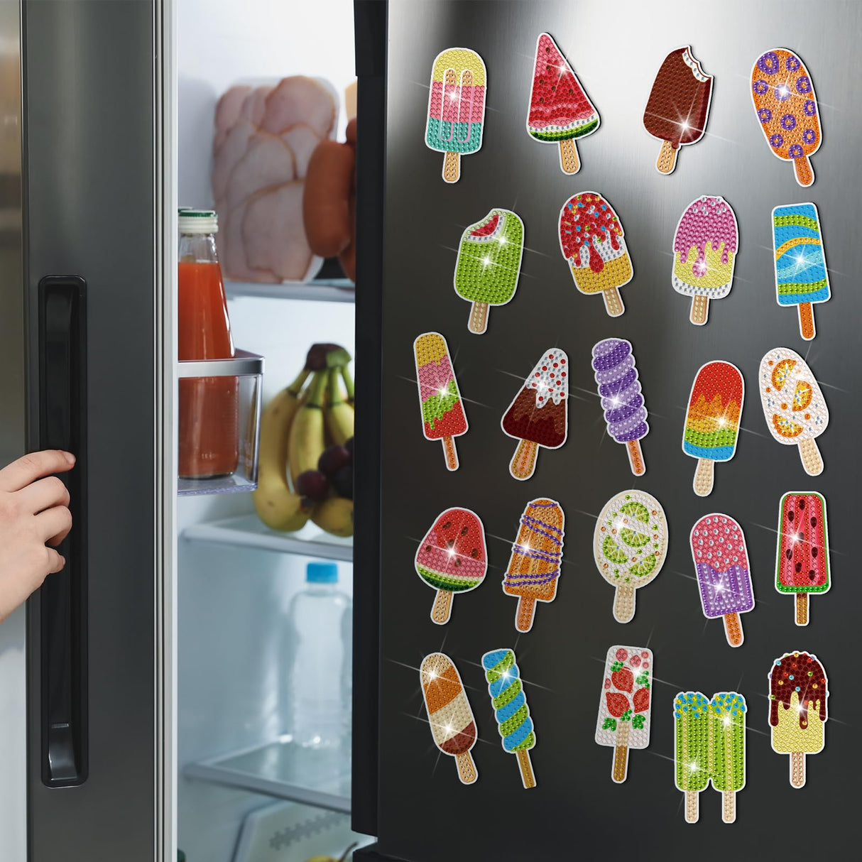 Remuuly 30 Pcs Diamond Painting Magnets Summer Diamond Art Magnet Kits for Adults Spring Flower Animal Cupcake 5D Rhinestones Refrigerator Magnetic Stickers for Fridge DIY Crafts Gifts(Ice Cream) Remuuly