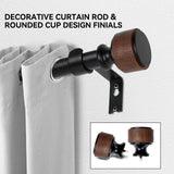 LOPTG Curtain Rods for Windows 38 to 112 Inch, 1 Inch Diameter Modern Adjustable Decorative Drapery Rods, Window Curtain Rod with Imitation Wood Grain Finials, Black, Size:36"-120" LOPTG