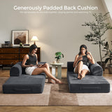 79" Convertible Sofa Bed with Fixed-Shape Frame & Removable Armrests, Modular Corduroy Sleeper Sofa, Folding Mattress Couch for Small Spaces - No Assembly Needed in Dark Gray (Includes 2 Pillows) SAVENICA