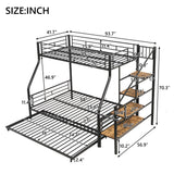 Twin Over Full Bunk Bed with Trundle and Stairs, Metal Bunk Bed with Storage, Black Bellemave