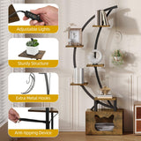 DWVO Tall Bookshelf with LED Light, Artistically Designed Moon Arched Bookcase with Cats Litter Box,10-Tier Bookcase Corner Display Shelf for Home Office, Bedroom DWVO