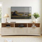 Marsail 59″ Wide TV Stand for TVs Up to 65″, Modern Entertainment Center with Fluted Panels, 3 Easy-Sliding Drawers, Open Shelves & Cable Hole, 3-Tier TV Stands for Living Room & Bedroom, Natural Oak Marsail