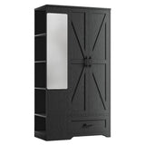 LIKIMIO Armoire Wardrobe Closet 70 Inches, Large Storage with Mirror, 2 Doors, Drawer, and Shelves, Modern Bedroom Freestanding Wooden Wardrobe Combination with Hanging Rail, Black LIKIMIO