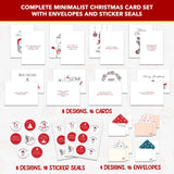Decorably 16 Pack 5x7in Minimalist Pack of Assorted Christmas Cards with Envelopes and Stickers, 8 Designs Christmas Card with Envelopes with Printed Message Inside Decorably