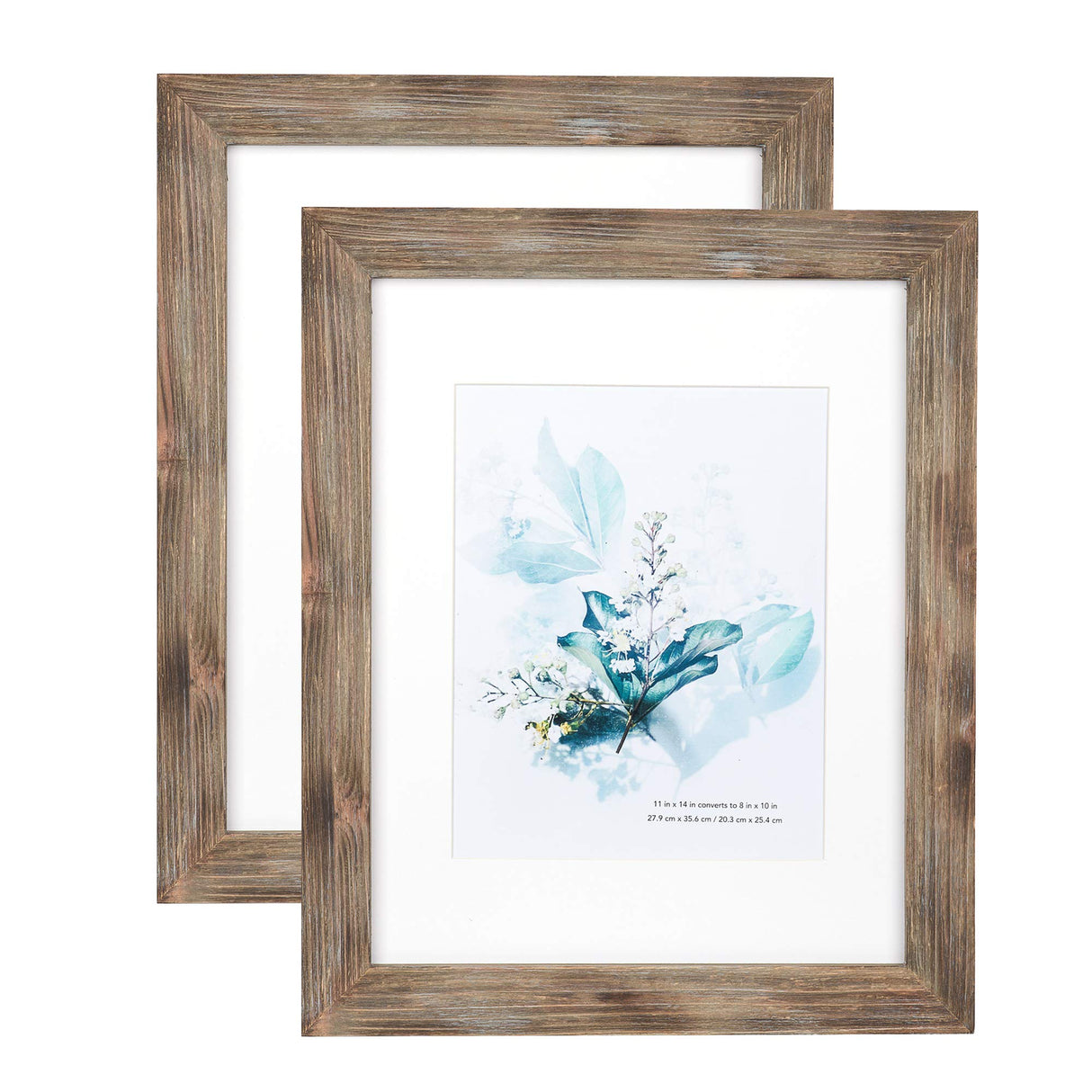 KAIWIN 100% Solid Wood Brown 11x14 Picture Frame 2 Pack Display Picture 8x10 with Mat, HD Glass Inside, Rustic Wooden Photo Frames for Wall Mounting KAIWIN