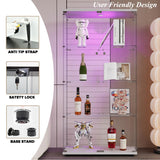 lunhung Glass Display Cabinet 4-Shelf with LED Lights and Lock,2 Doors Curio Cabinets Display Case Storage Cabinet,Glass Floor Standing Bookshelf for Living Room 32" W x 14" D x 64" H (White) lunhung