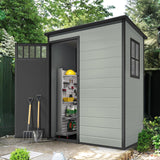 DWVO Outdoor Storage Shed, All-Weather Resin Plastic Storage Shed with Windows, Slanted Roof, Raised Floor, Capacity for Garden Tools & Equipment, Ideal for Backyard & Garden DWVO