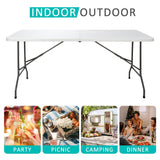 SUPER DEAL 6FT Folding Table for Indoor Outdoor, Portable Heavy Duty Fold-in-Half Plastic Dining Picnic Party Camping Table with Carrying Handle SUPER DEAL