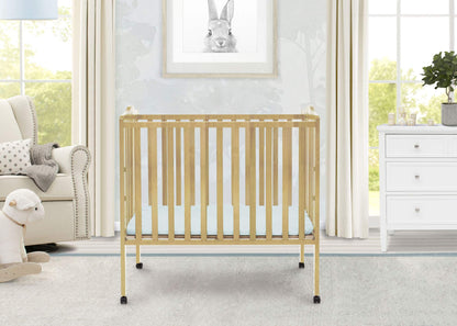 Delta Children Folding Portable Mini Baby Crib with 1.5-inch Mattress - Greenguard Gold Certified, Natural - WoodArtSupply