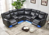 Manual Recliner Sofa Sectional Couches with LED Light for Living Room, Leather Reclining Corner Sectionals Sofa Couch Sets with 2 Theater Recliner Seat, USB, Cup Holder, Storage Console for Home,Black Comfort Stretch