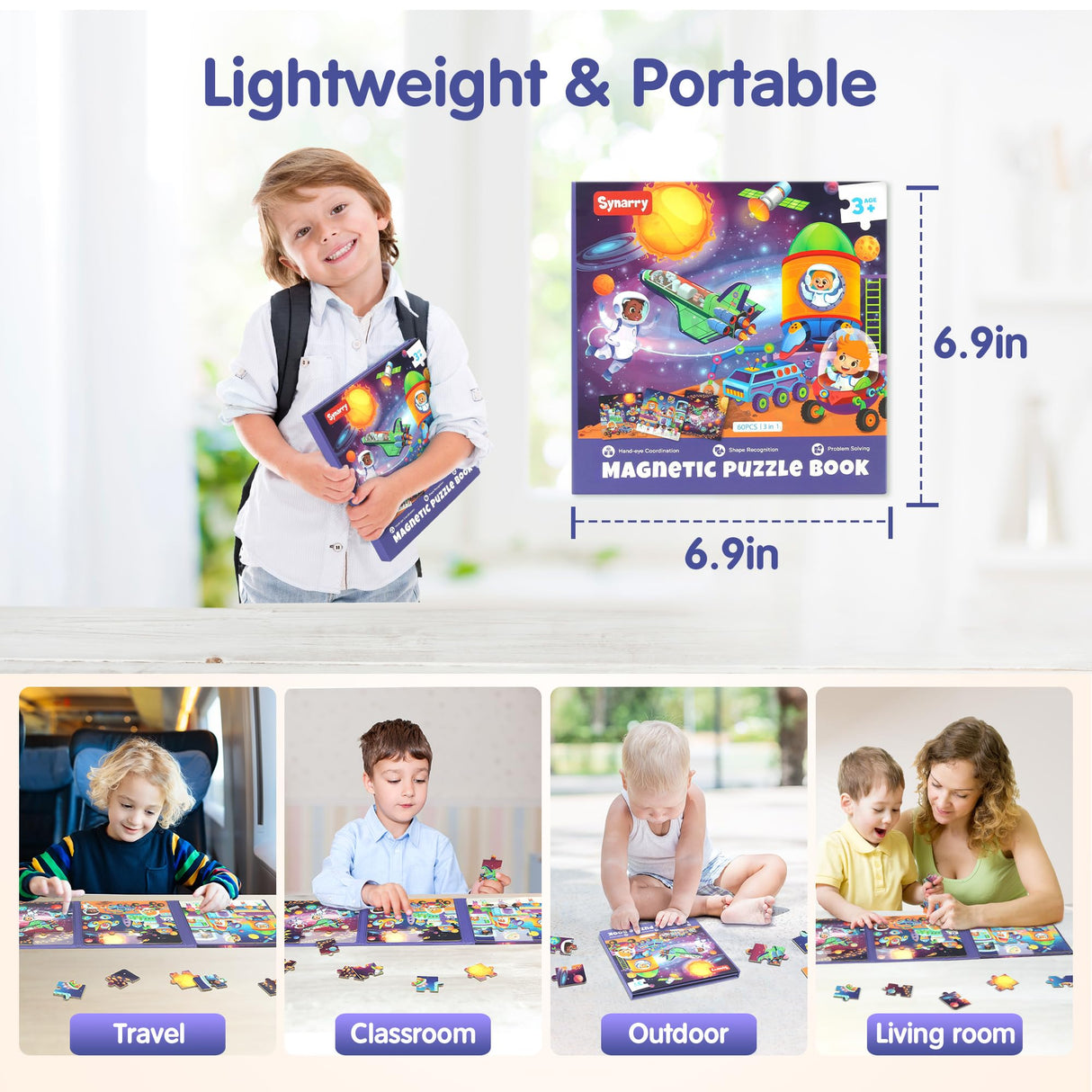 SYNARRY Magnetic Puzzles for Toddlers 3-5, Space Planets Solar System Puzzles for Toddlers 2-4, Travel Puzzles for Kids Ages 4-6 Car Airplane Road Trip Activities Games Gifts Toys for 3 4 5 6 Year Old SYNARRY