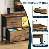 Lulive TV Stand for Bedroom, LED Rustic Brown Dresser for Living Room with 6 Fabric Drawers, 43 55in TV Stand with Power Outlet, Entertainment Center with Open Shelf Lulive